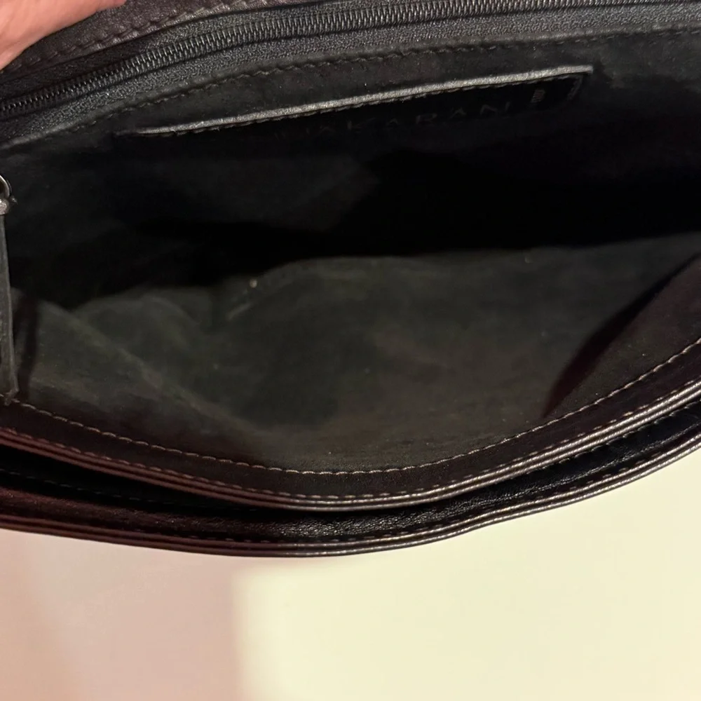 Donna Karan New York Black Leather Messenger Style Shoulder Bag RARE